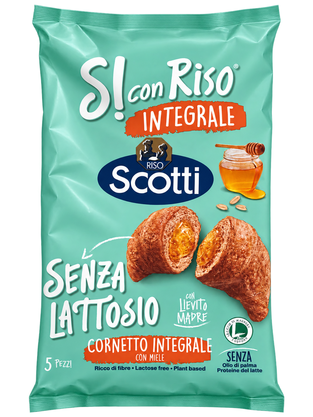 Riso Scotti Sì con Riso Integrale – Laktózmentes, Teljes Kiőrlésű, Mézes Töltelékes Olasz Croissant – 250 g