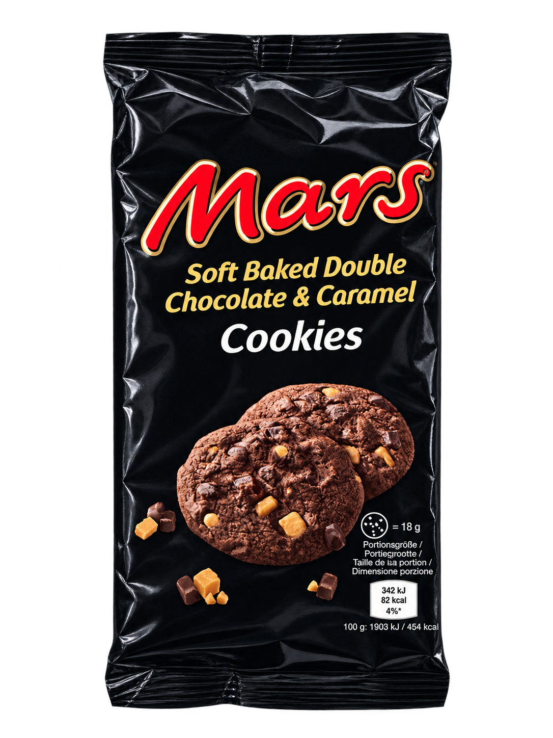 Mars Soft Baked Double Chocolate & Caramel Cookies – Puha, Duplacsokoládés-Karamellás Keksz – 162 g