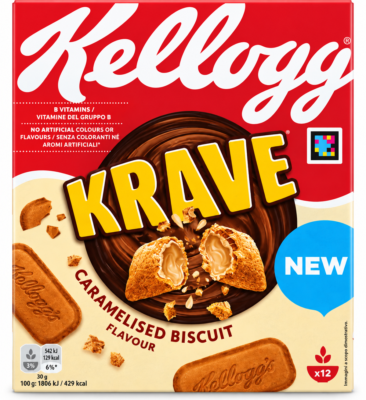Kellogg's Krave Caramelised Biscuit – Karamellás Kekszkrémmel Töltött Gabonapárnák - 375 g