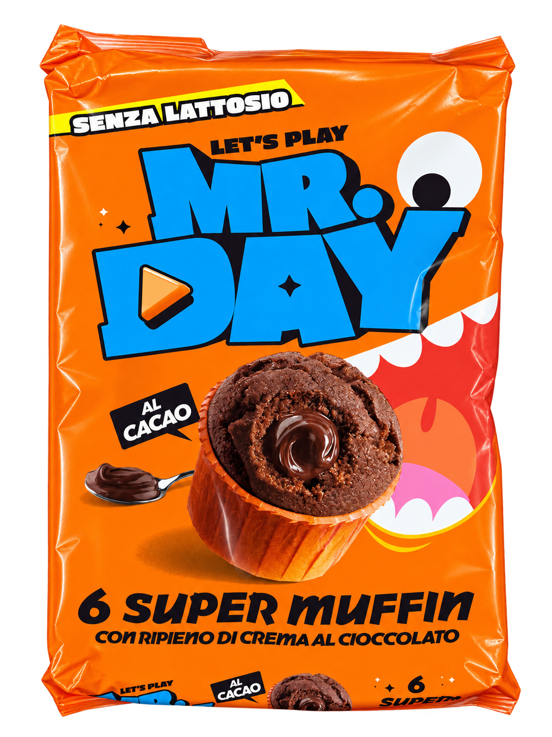 Mr. Day Super Muffin al Cacao – Laktózmentes, Csokoládékrémmel Töltött Kakaós Muffin – 300 g (6×50 g)