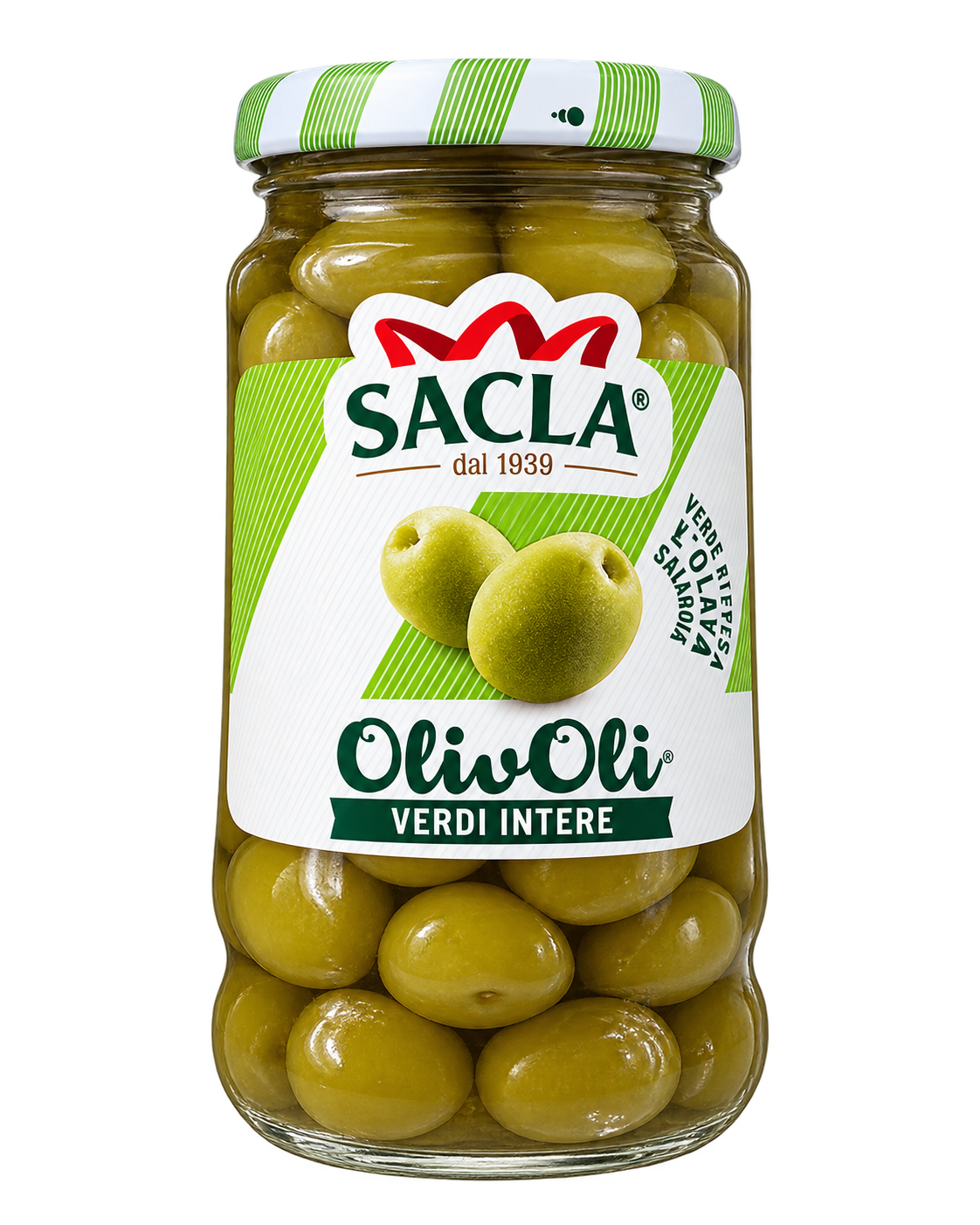 Saclà OlivOli Verdi Intere – Egész Zöld Olívabogyó Sós Páclében - 170 g