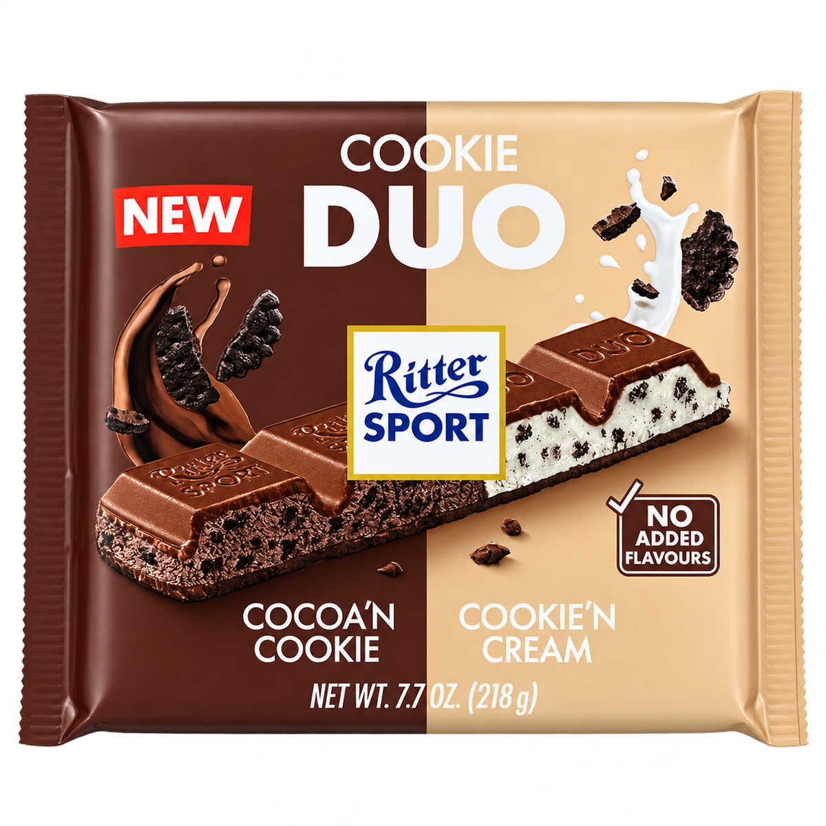 Ritter Sport Cookie Duo – Kakaós Kekszes és Kekszkrémes Tejcsokoládé – 218 g