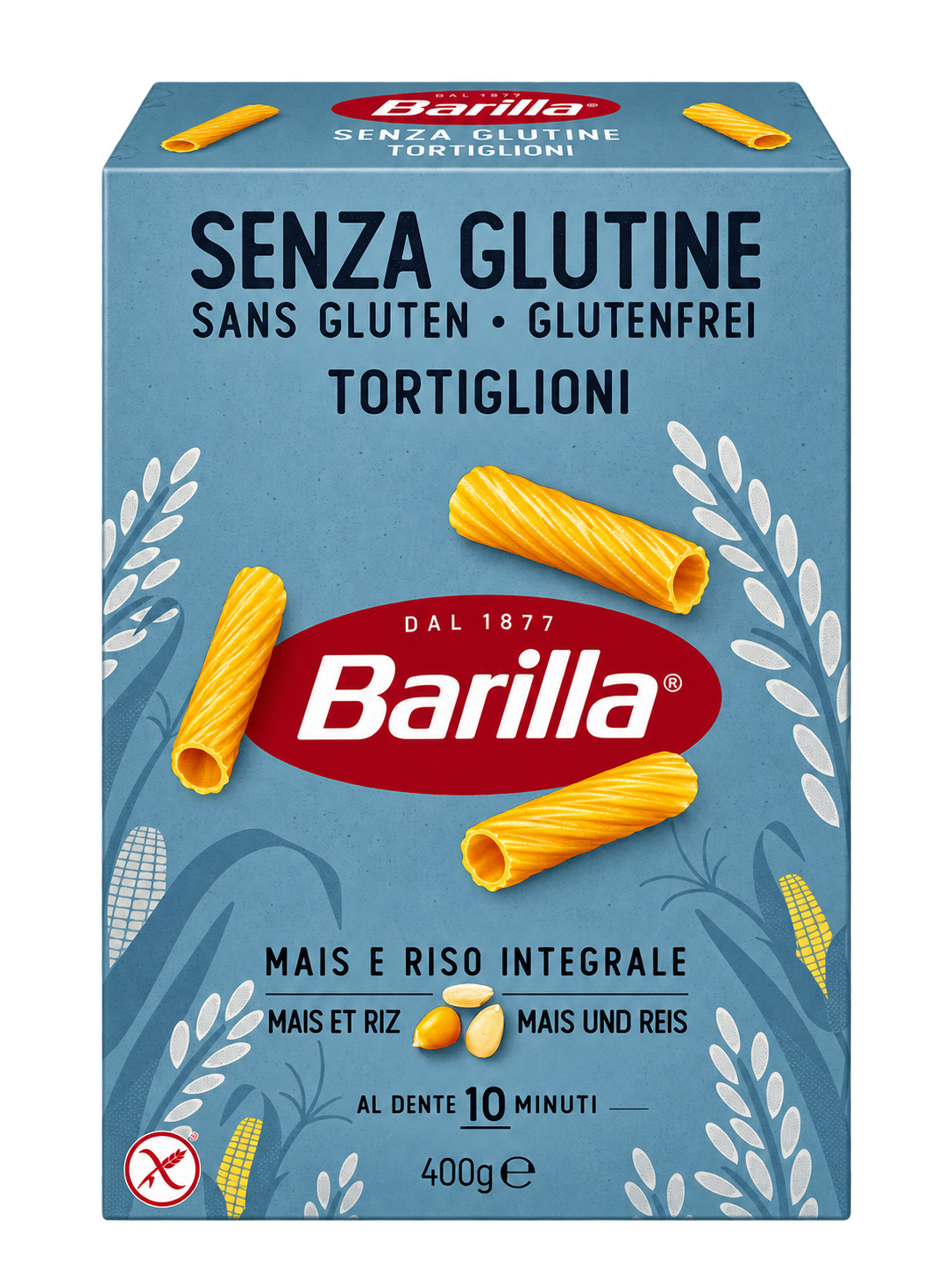 Barilla Tortiglioni – Gluténmentes, Kukoricából és Barna Rizsből Készült Tészta – 400 g