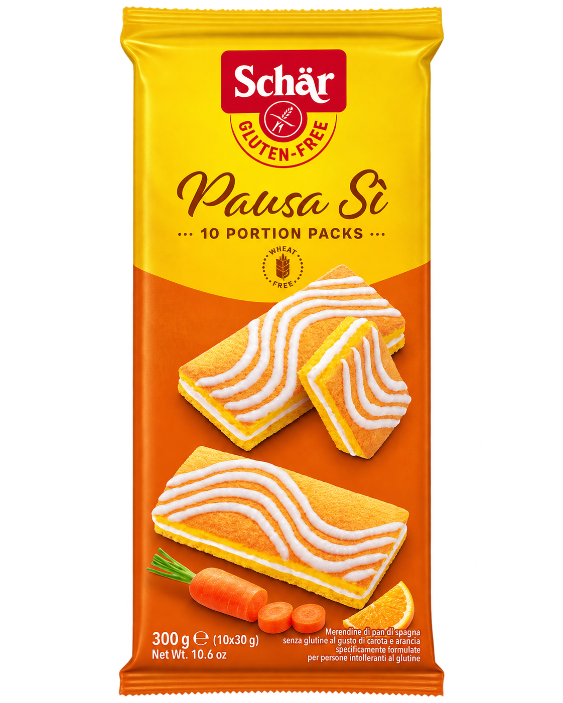 Schär Pausa Sì – Gluténmentes Répás-Narancsos Piskótaszelet – 10 db (300 g)