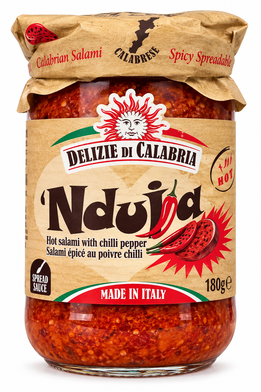 Delizie di Calabria ’Nduja – Csípős, Kenhető Calabriai Szalámikrém – 280 g