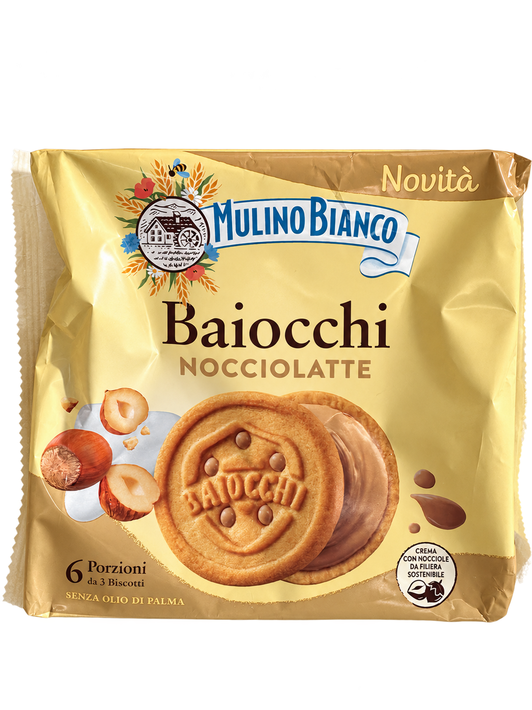 Mulino Bianco Baiocchi Nocciolatte – Mogyorós-tejes krémmel töltött keksz - 162 g