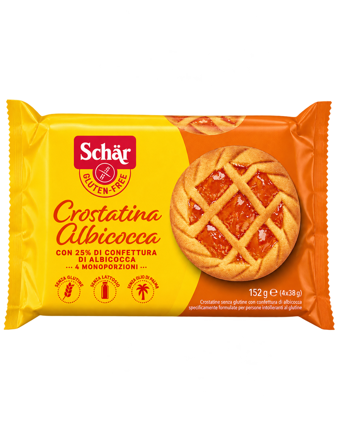 Schär Crostatina Albicocca – Gluténmentes Sárgabaracklekváros Linzerkosárka – 4 db (152 g)