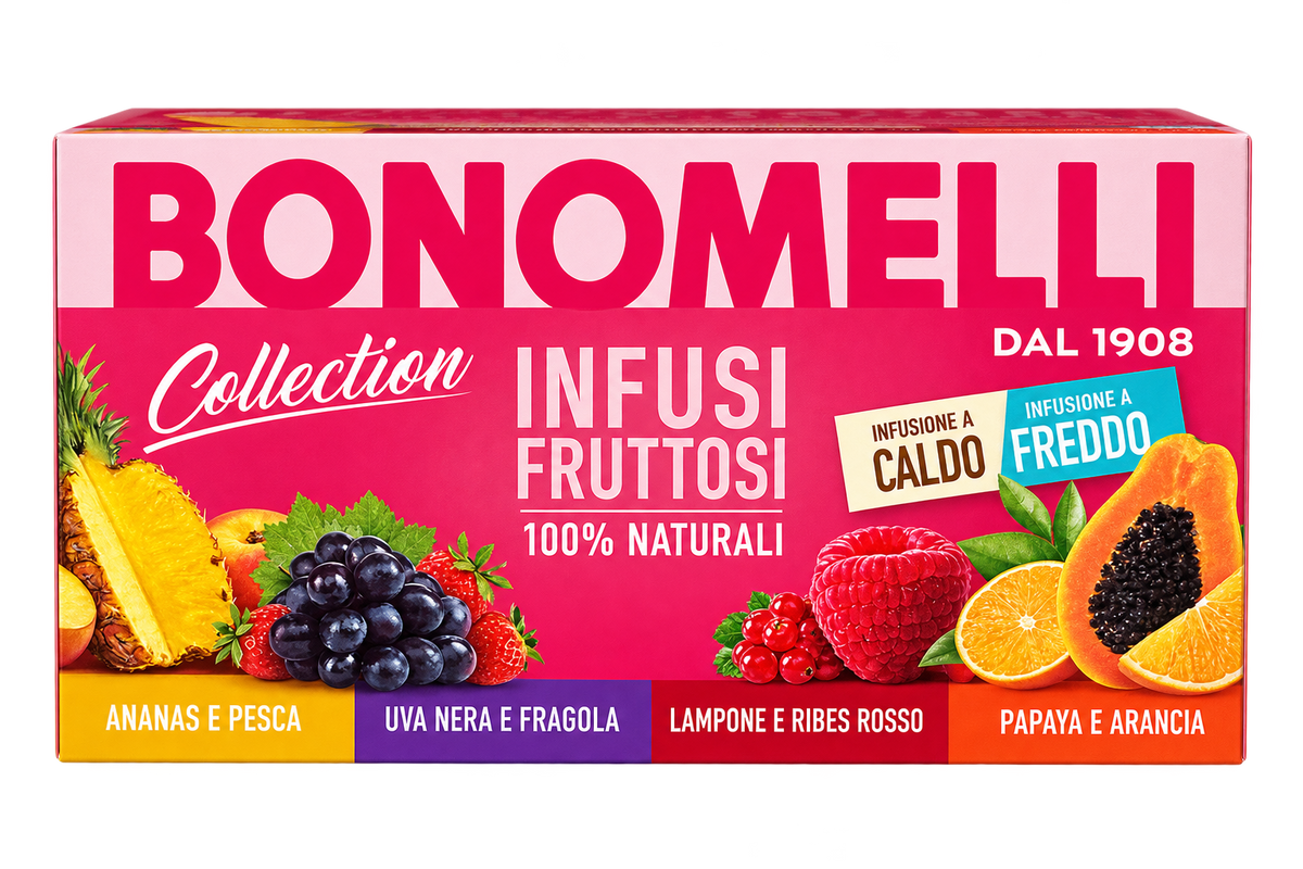 Bonomelli Collection Infusi Fruttosi – Olasz Gyümölcstea-Válogatás – 4 Ízben (18 db)