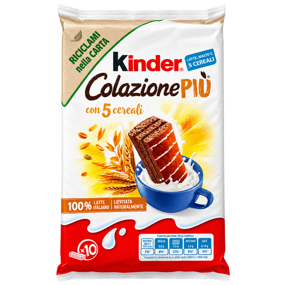 Kinder Colazione Più – Ötgabonás, tejkrémmel töltött sütemény – 10 db