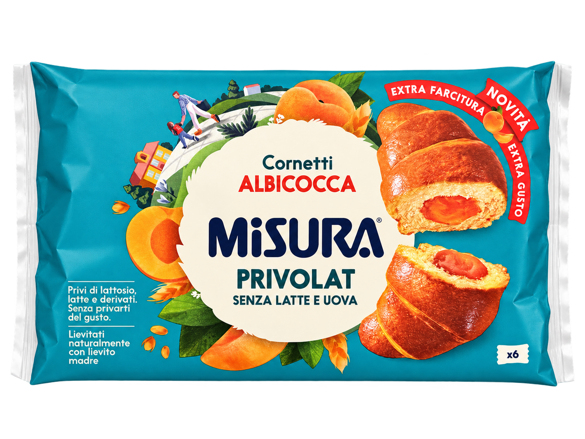 Misura Privolat Cornetti Albicocca – Tej- és Tojásmentes, Sárgabarackos Olasz Croissant – 298 g (6 db)