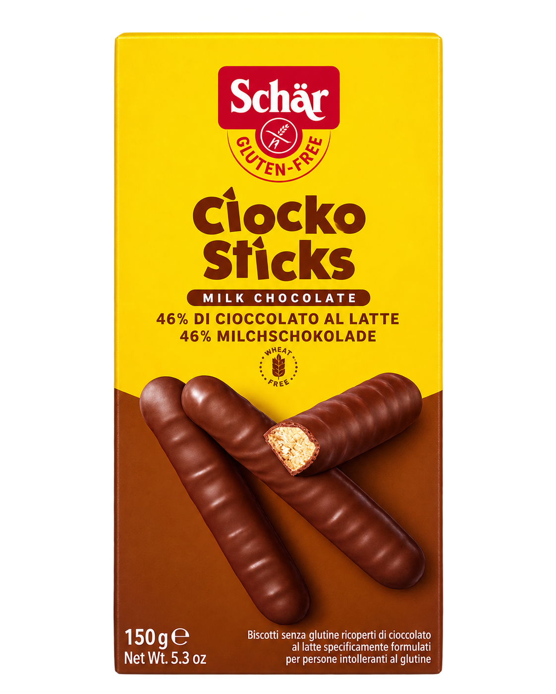 Schär Ciocko Sticks – Gluténmentes Tejcsokoládés Kekszrudak – 150 g