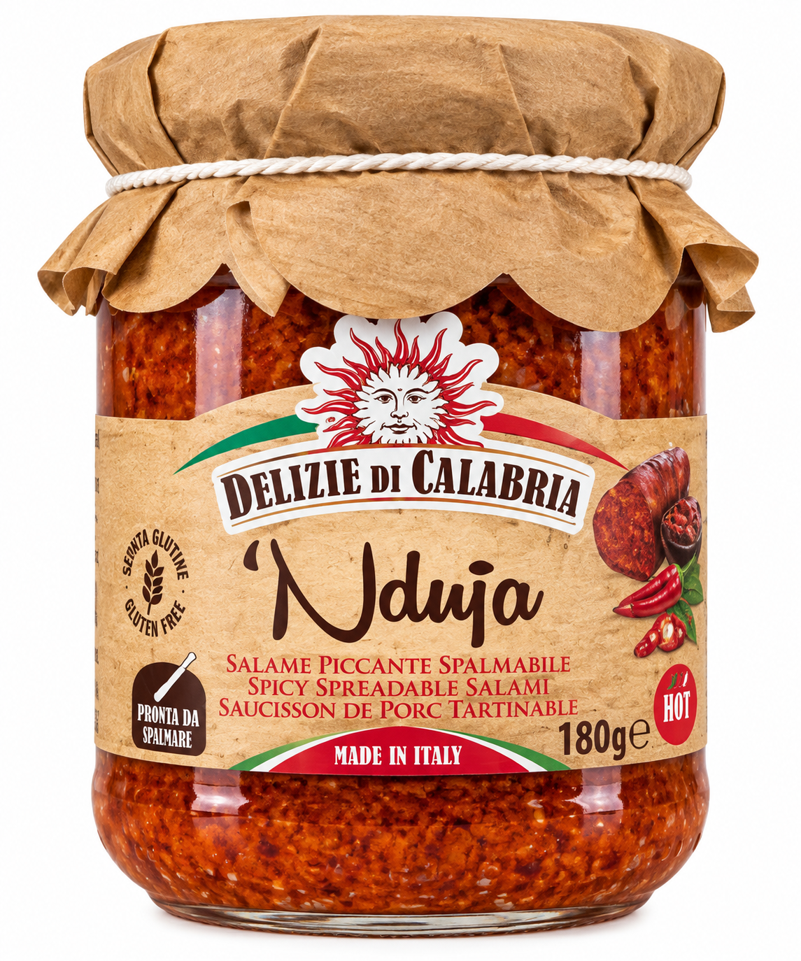 Delizie di Calabria 'Nduja – Pikáns, Kenhető Calabriai Szalámikrém – 180 g