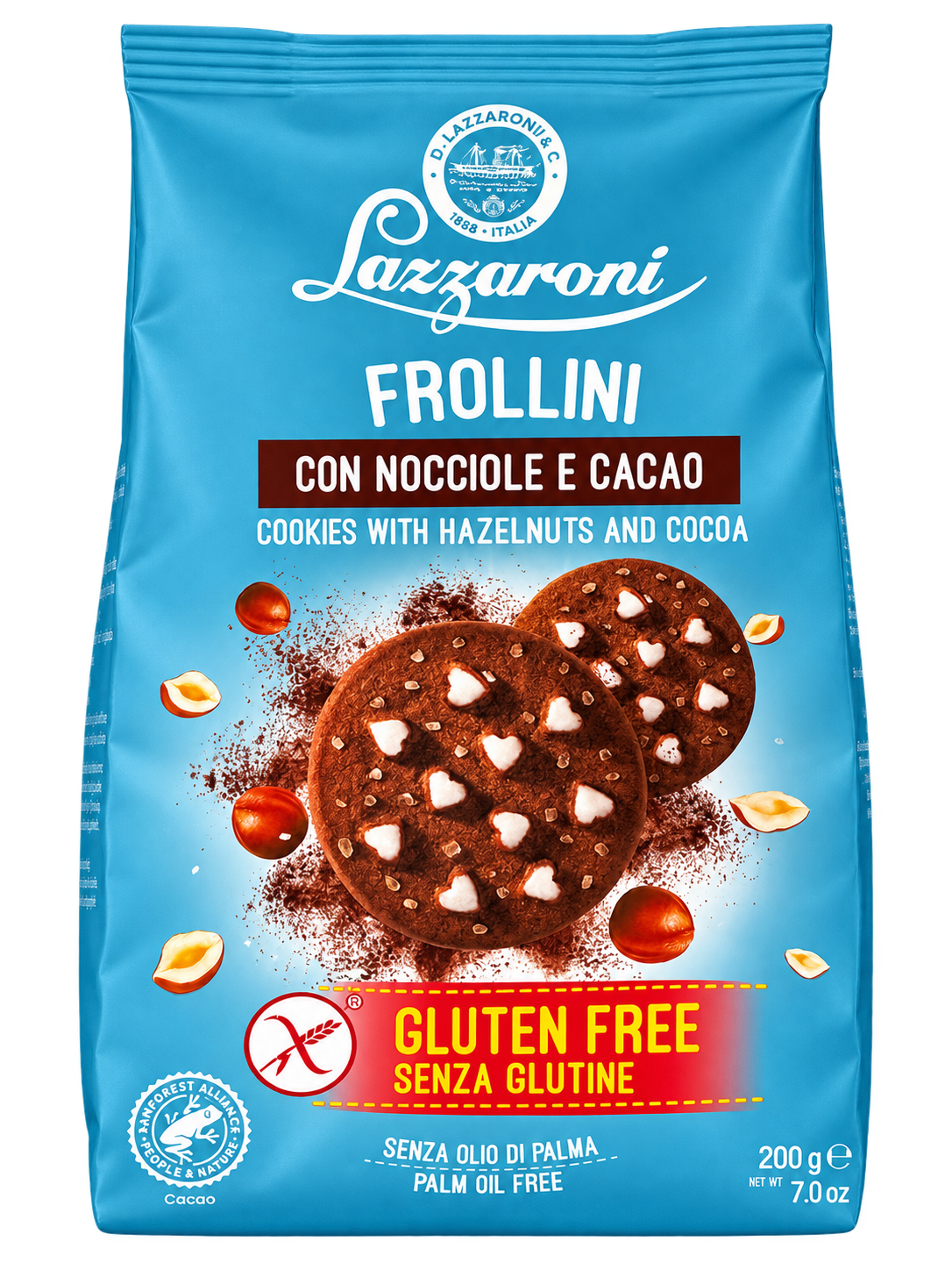 Lazzaroni Frollini con Nocciole e Cacao – Gluténmentes, Mogyorós-Kakaós Omlós Keksz – 200 g