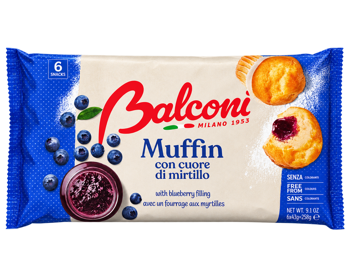 Balconi Muffin con Cuore di Mirtillo – Áfonyás Töltelékű Muffin – 258 g (6 db)