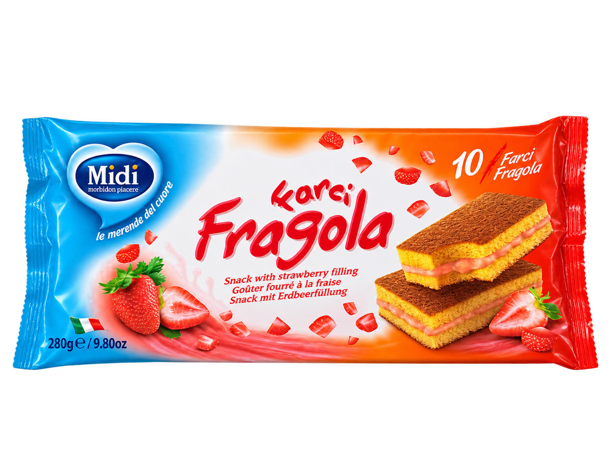 Midi Farci Fragola – Eperkrémmel Töltött Piskótaszelet – 280 g (10 db)