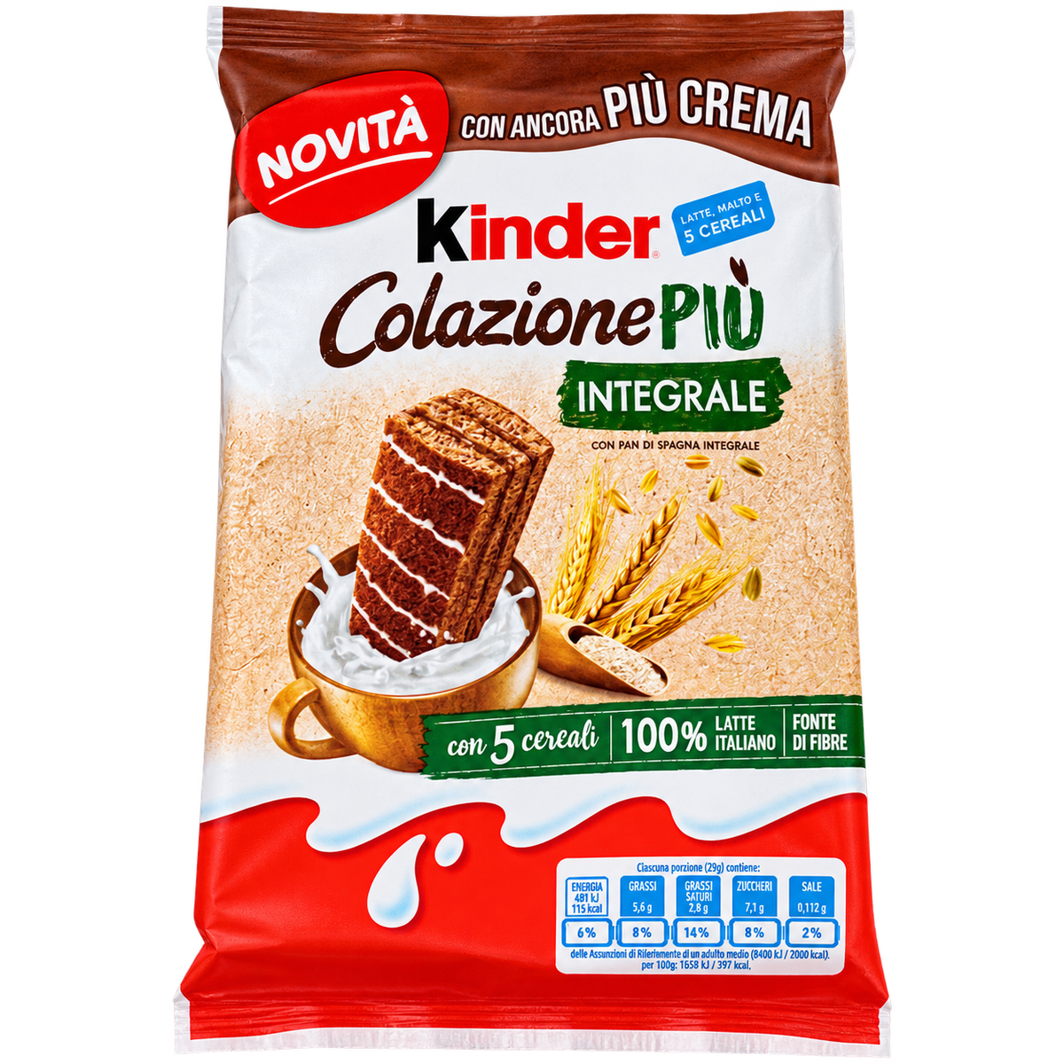 Kinder Colazione Più Integrale – Teljes kiőrlésű, tejkrémmel töltött sütemény