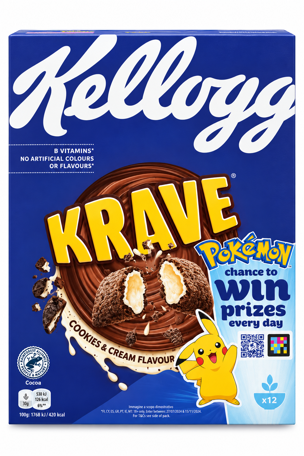 Kellogg's Krave Cookies & Cream – Kekszes-Krémes Töltött Gabonapárnák - 375 g