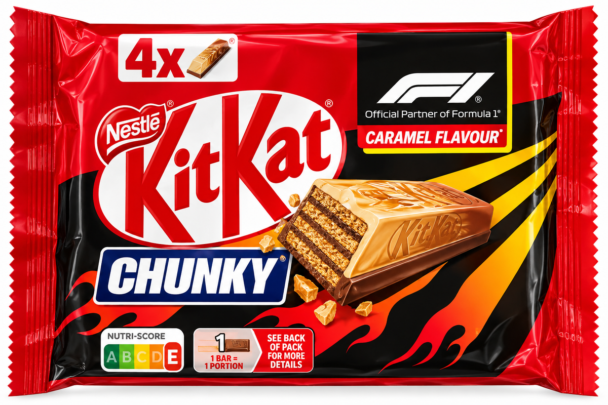 KitKat Chunky F1 Caramel – Karamellás, Ropogós Ostyás Csokoládé – 4 db (160 g)