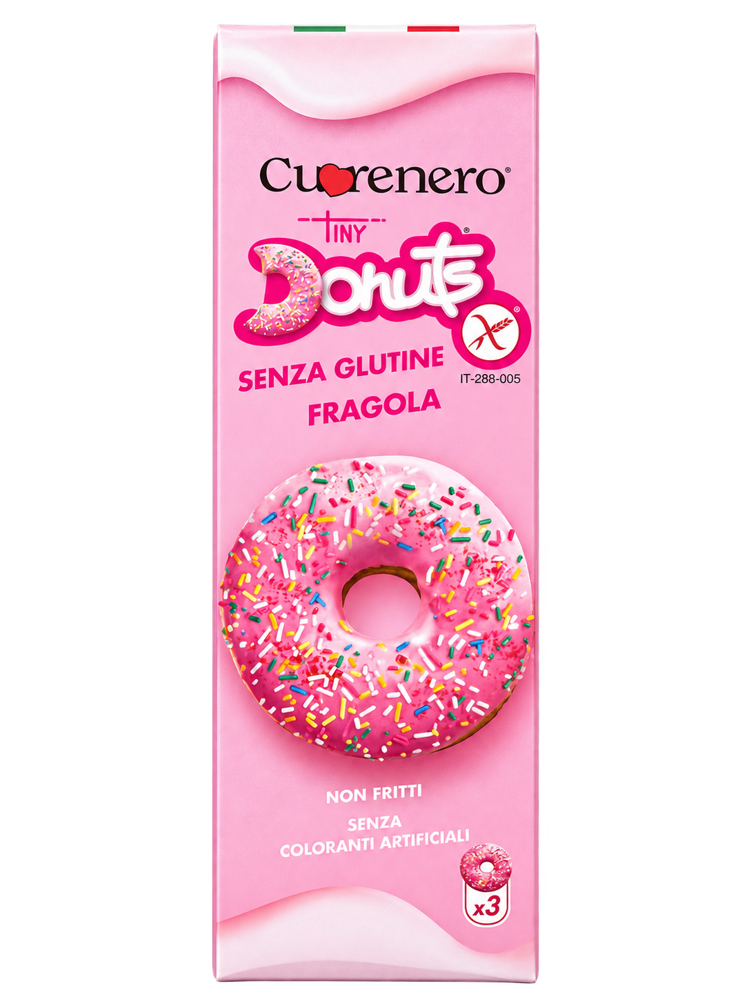 Cuorenero Tiny Donuts Fragola – Gluténmentes, Epres Ízesítésű Mini Fánkok – 3 db (111 g)