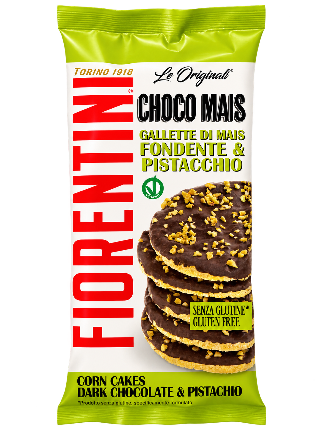 Fiorentini Choco Mais Fondente & Pistacchio – Gluténmentes, Étcsokoládés-Pisztáciás Puffasztott Kukoricaszelet - 100 g