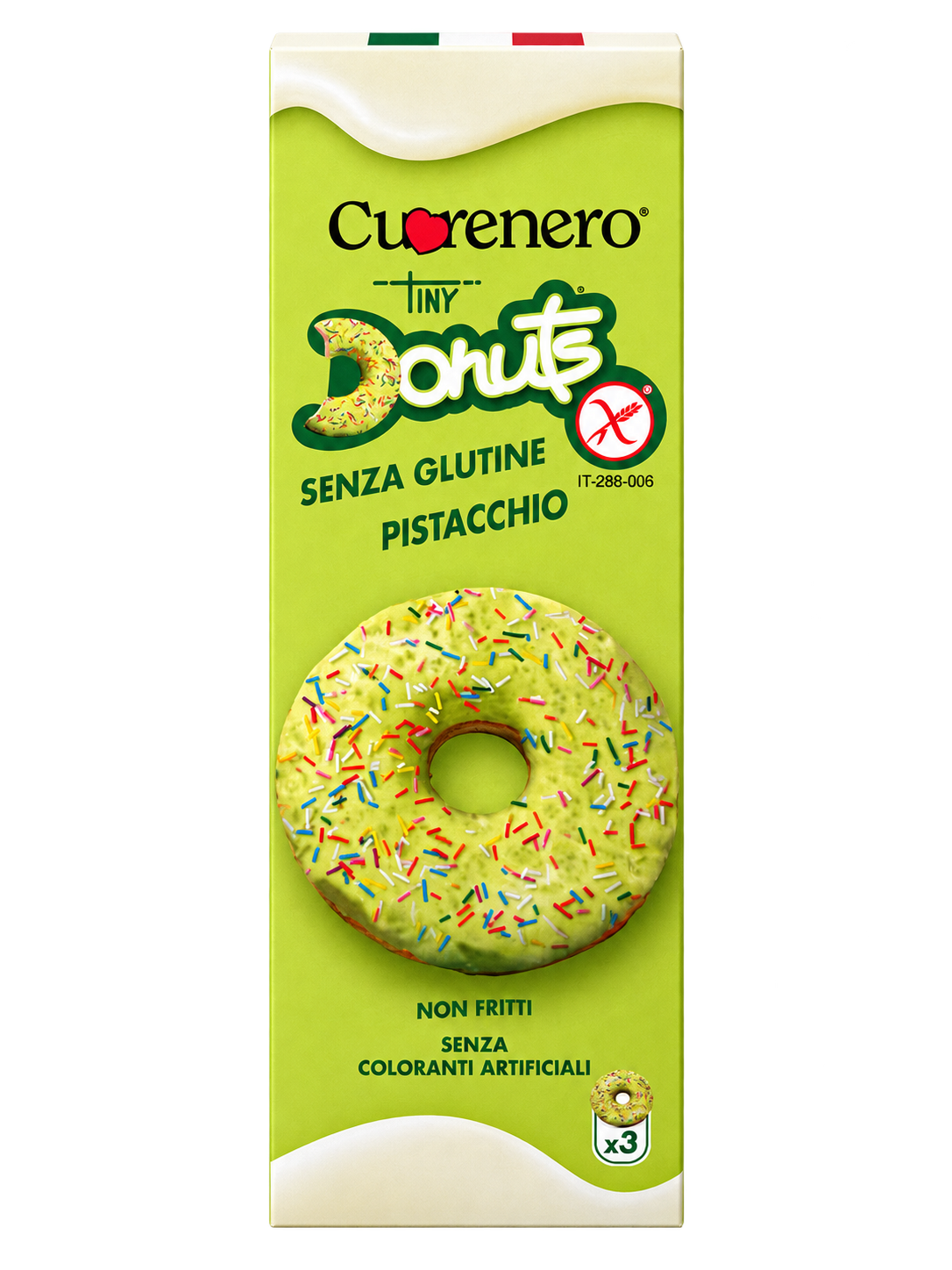 Cuorenero Tiny Donuts Pistacchio – Gluténmentes, Pisztáciás Mini Fánkok – 3 db -100 g
