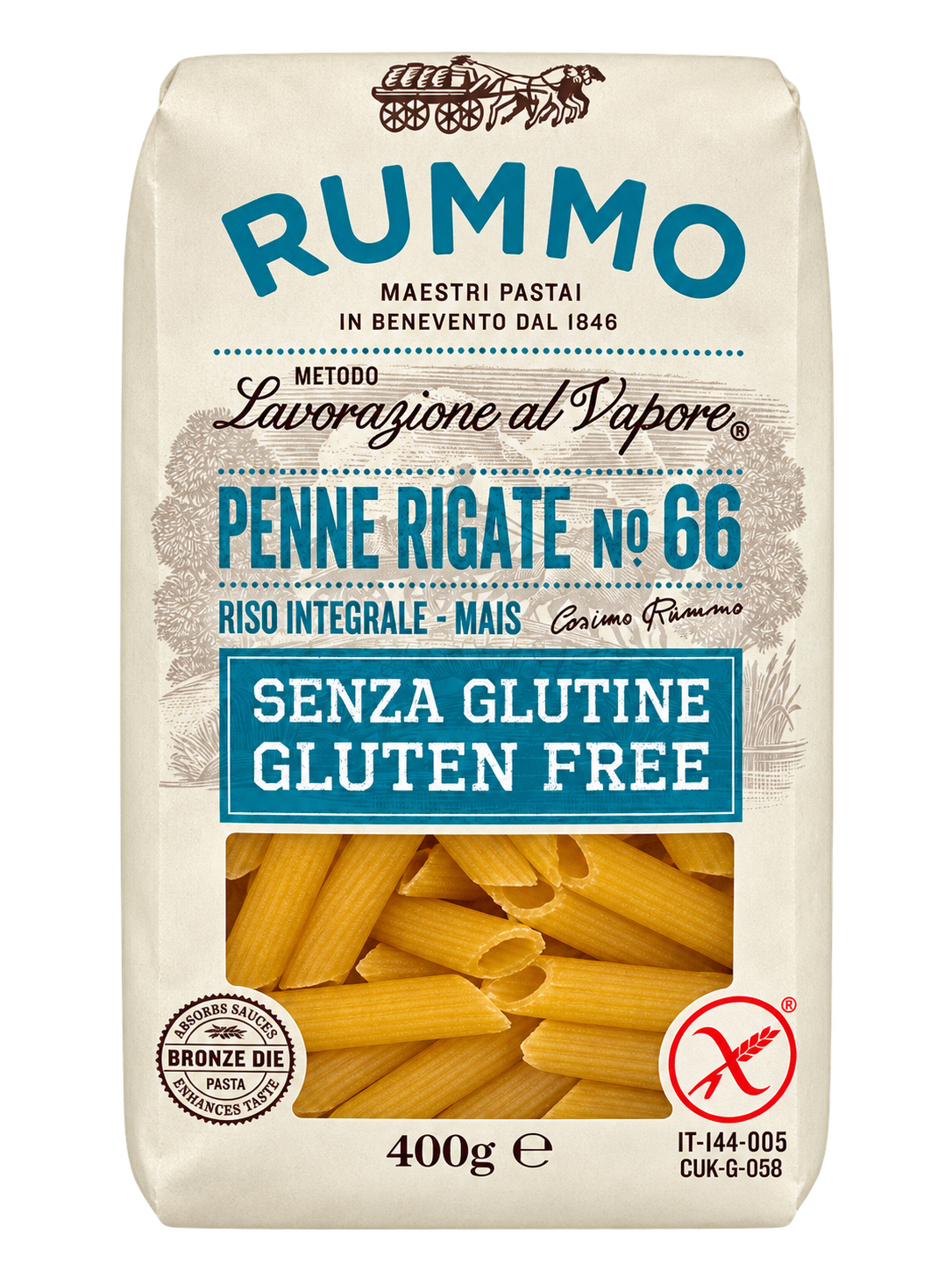 Rummo Penne Rigate N°66 – Gluténmentes Olasz Penne Tészta – 400 g