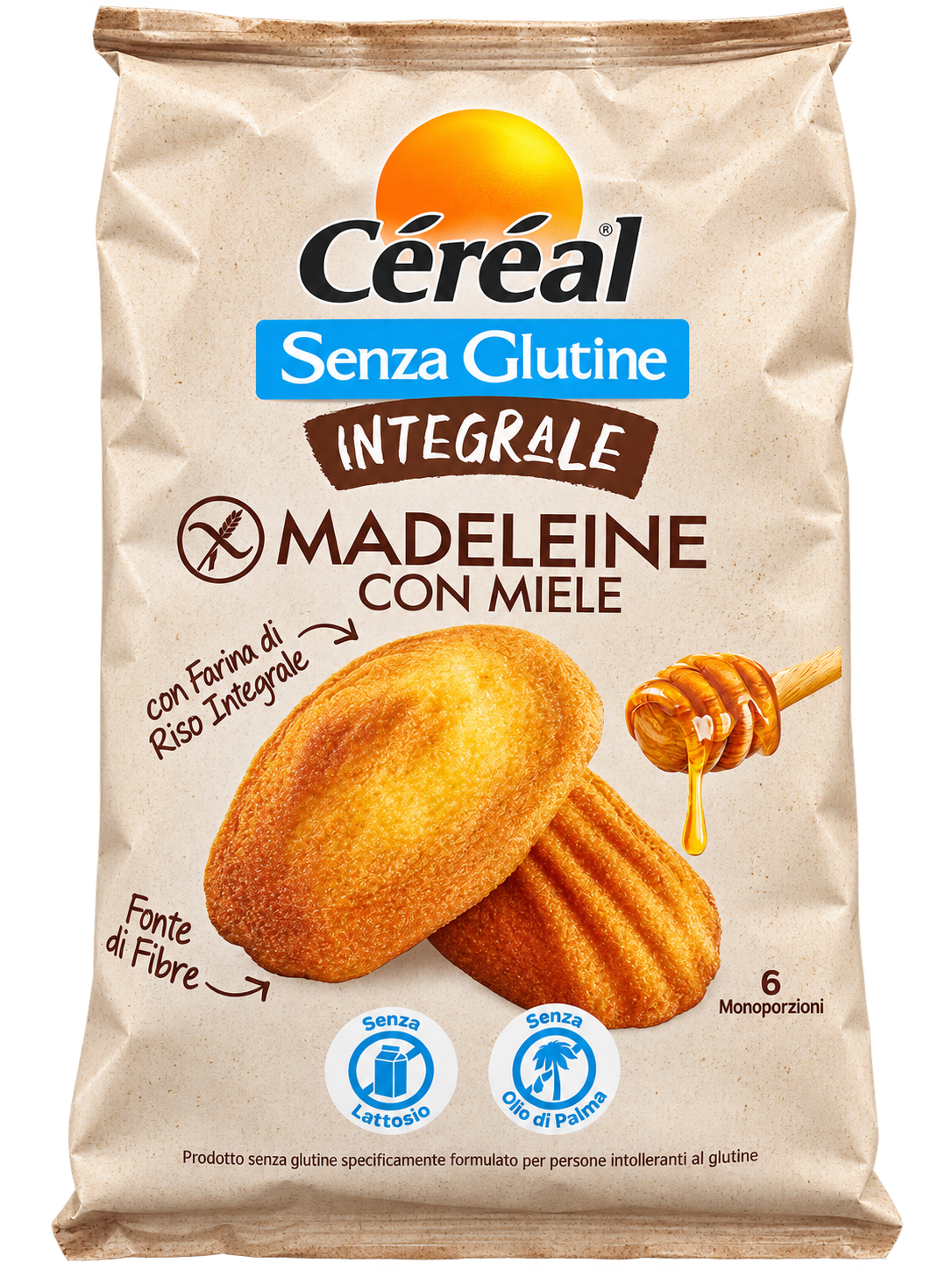 Céréal Integrale Madeleine con Miele – Gluténmentes, Mézes, Teljes Kiőrlésű Sütemény – 6 db