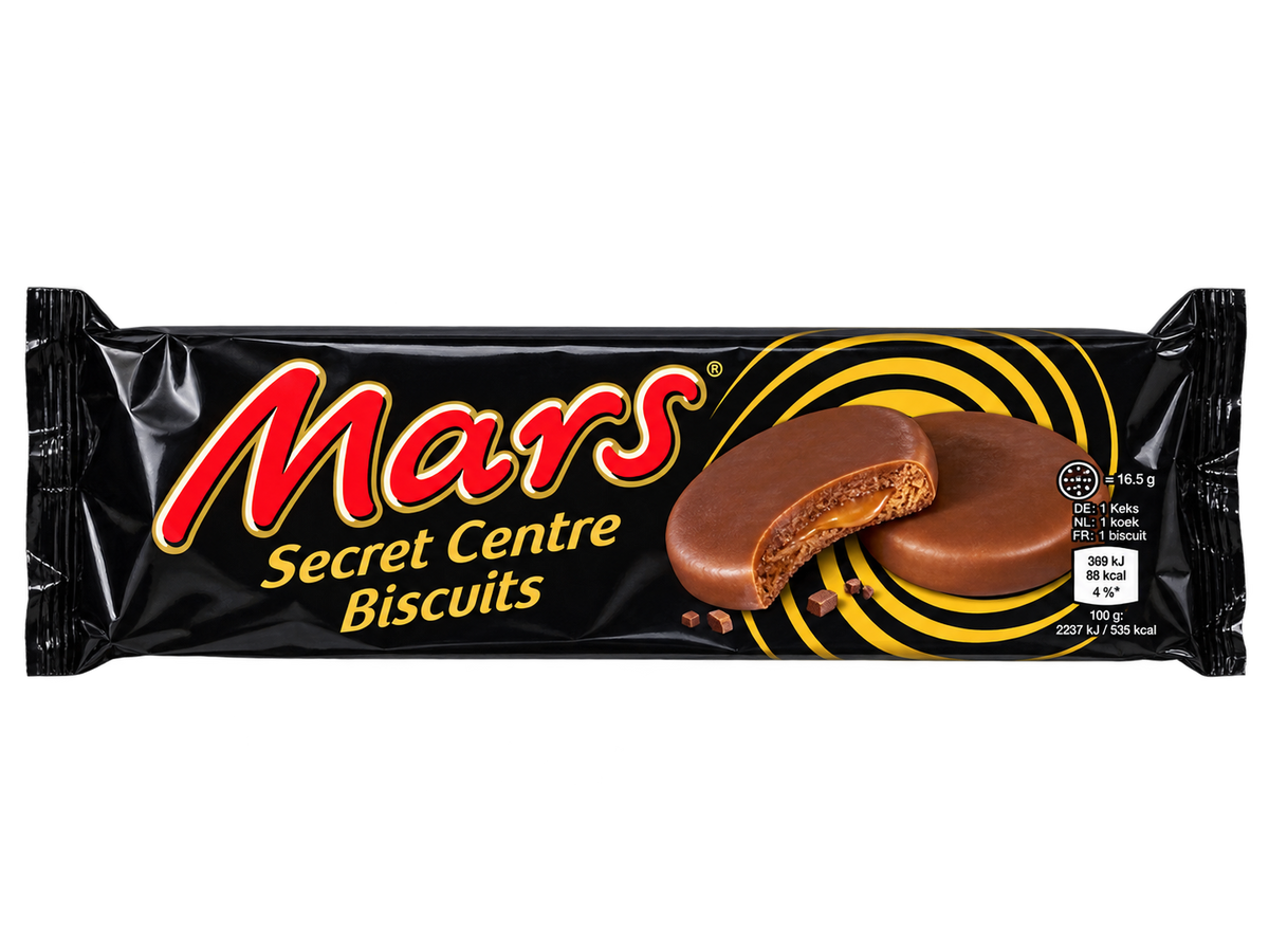 Mars Secret Centre Biscuits – Csokoládékrémmel és Karamellel Töltött Keksz - 132 g