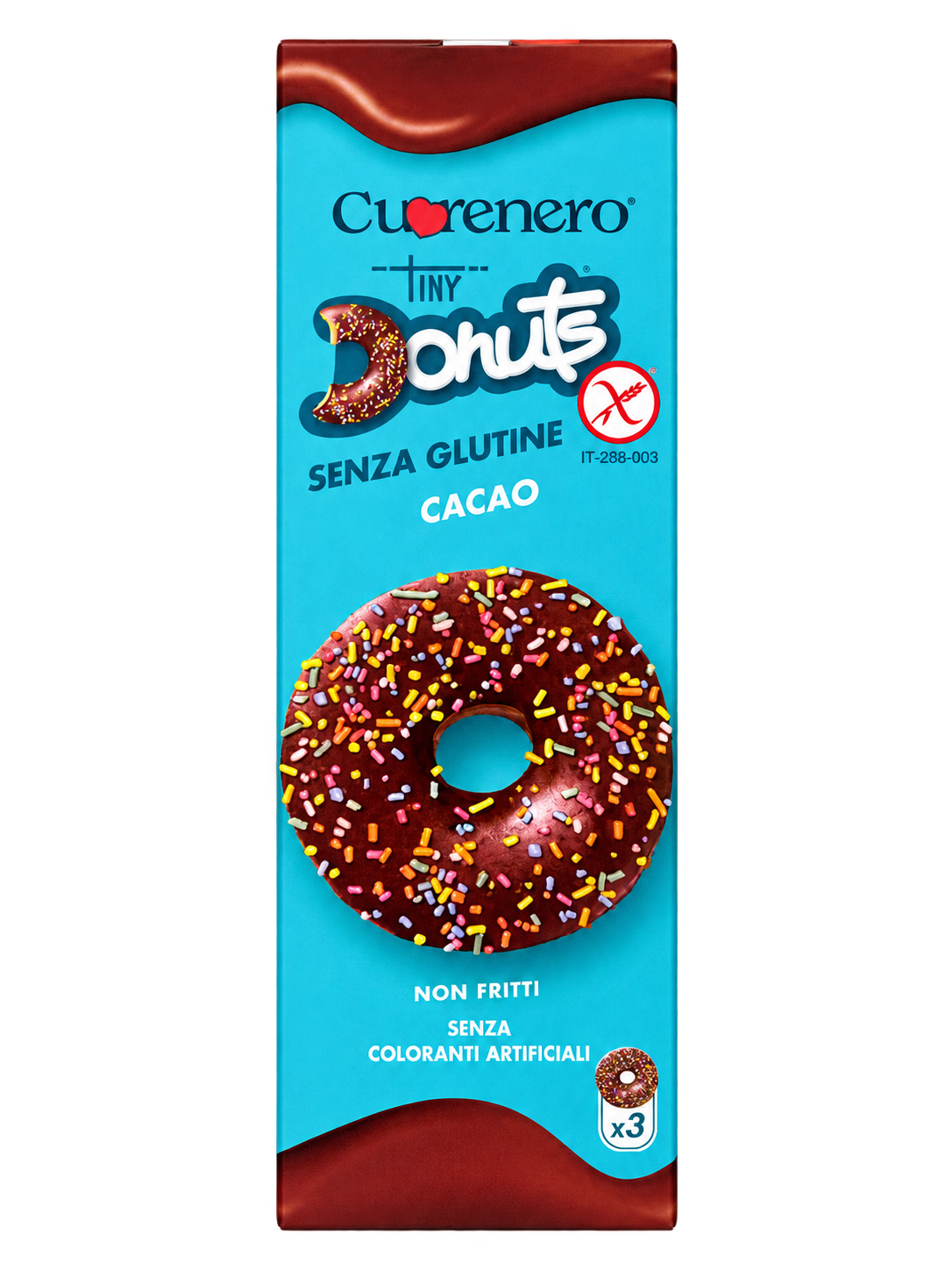 Cuorenero Tiny Donuts Cacao – Gluténmentes, Kakaós Mini Fánkok – 3 db - 111 g