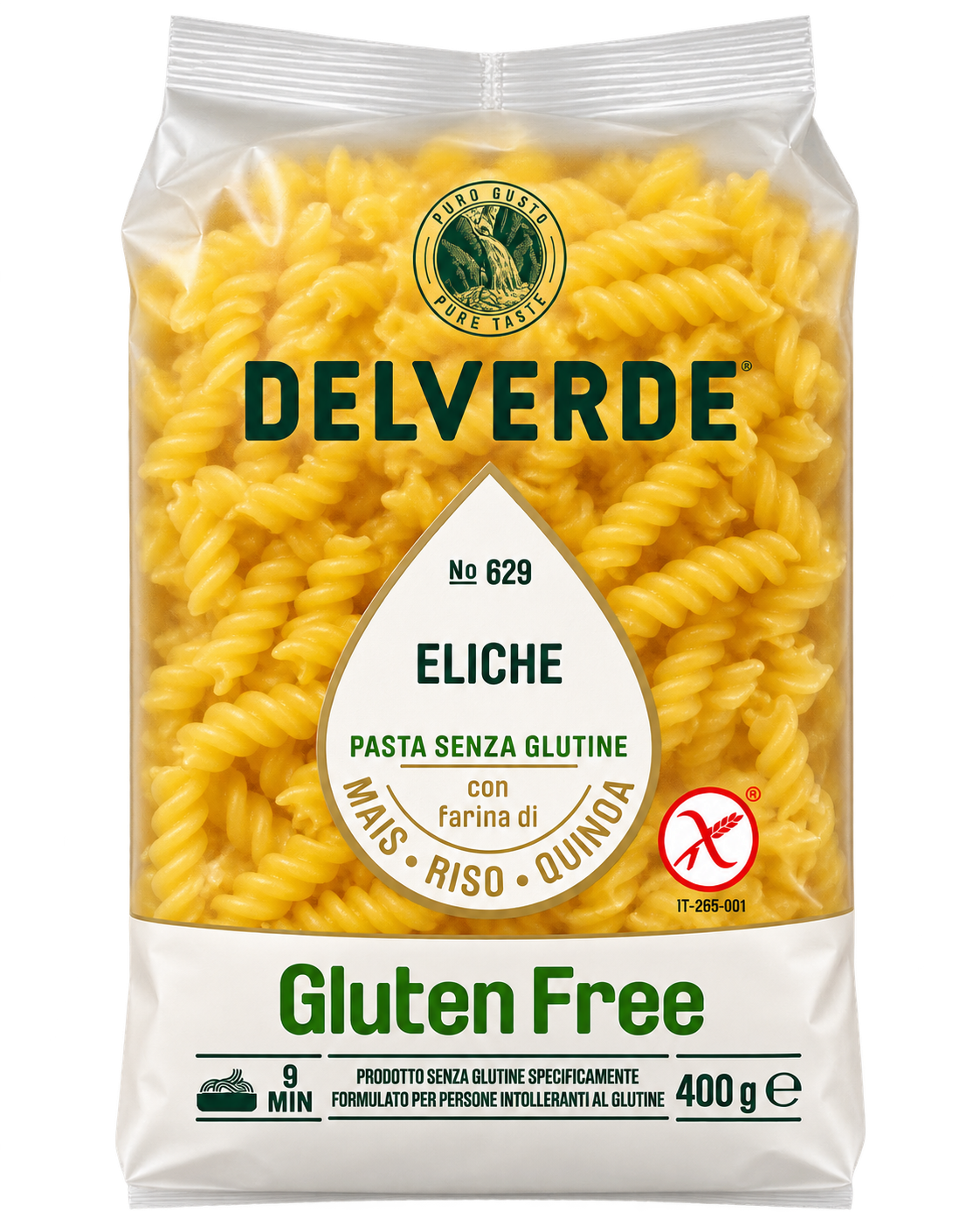 Delverde Eliche Gluten Free – Gluténmentes Orsótészta Kukorica-, Rizs- és Quinoalisztből – 400 g