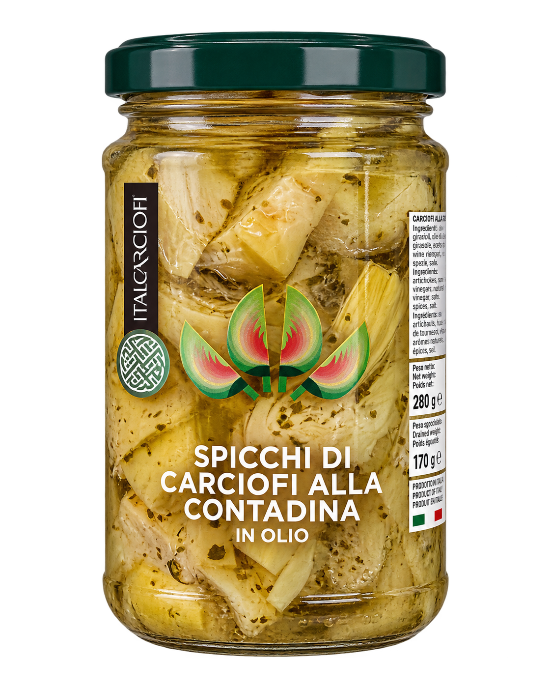Italcarciofi Spicchi di Carciofi alla Contadina – Fűszeres Articsókacikkek Olajban – 280 g