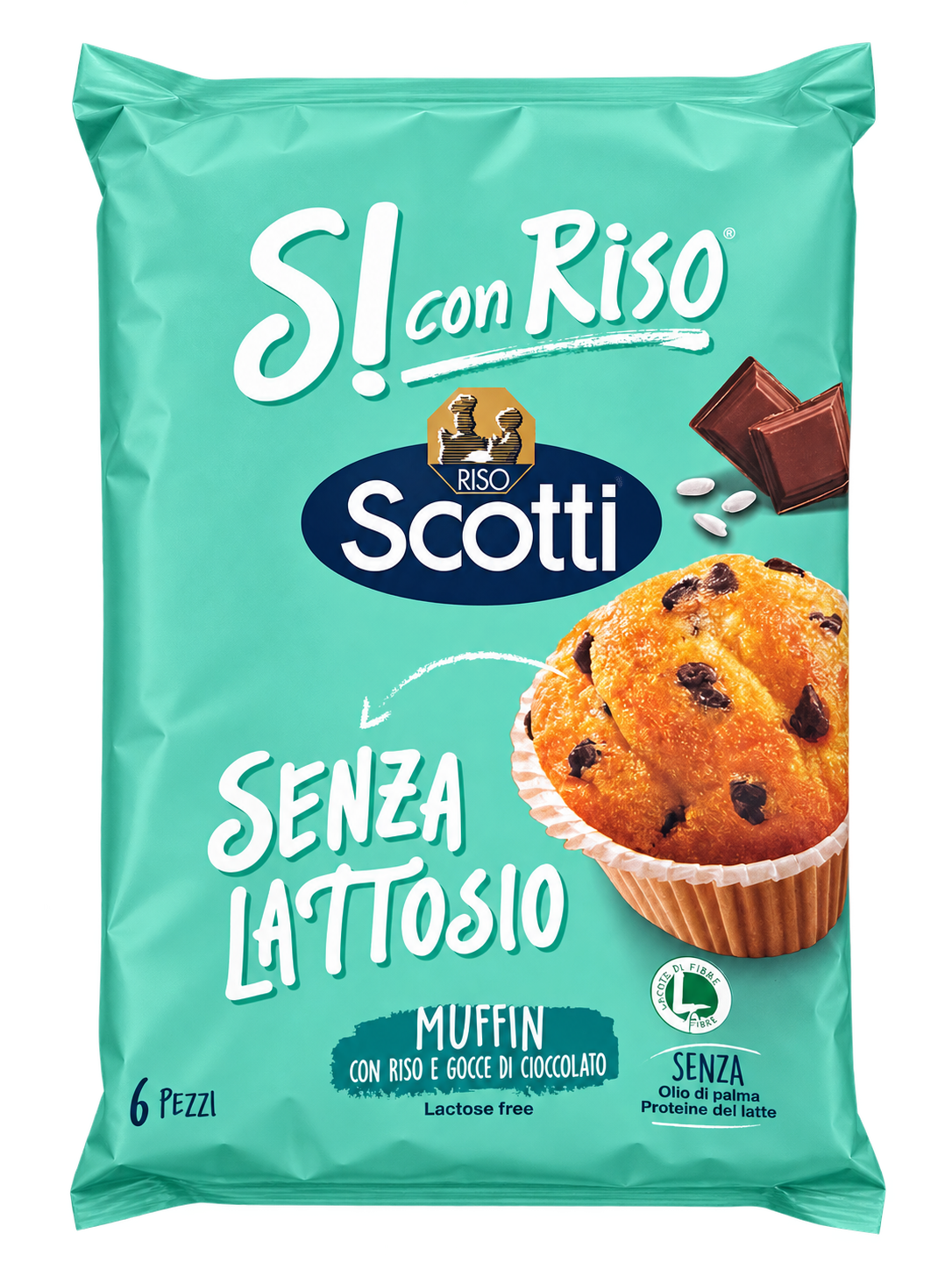 Riso Scotti Sì con Riso – Laktózmentes, Csokoládédarabos Rizses Muffin – 6 db