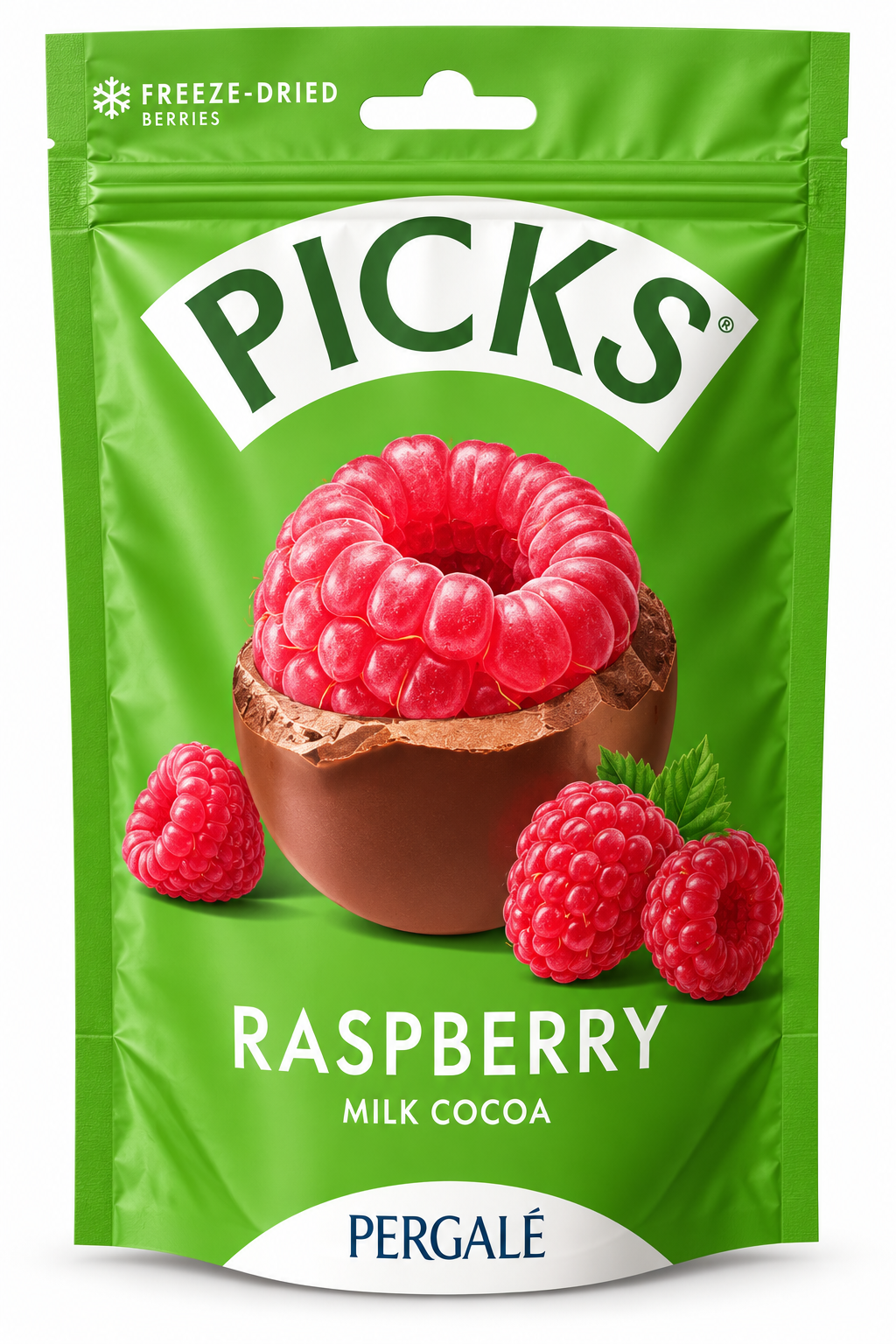PICK'S Raspberry Milk Cocoa – Liofilizált Málna Tejcsokoládés Bevonattal - 90 g