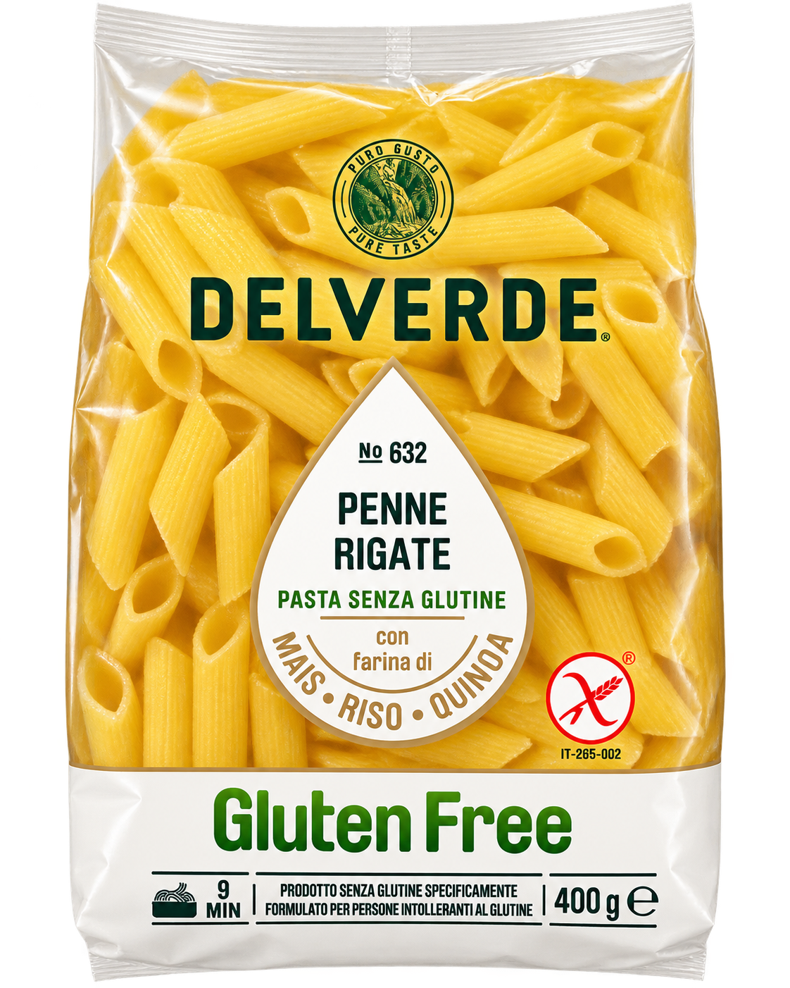 Delverde Penne Rigate Gluten Free – Gluténmentes Tészta Kukorica-, Rizs- és Quinoalisztből – 400 g