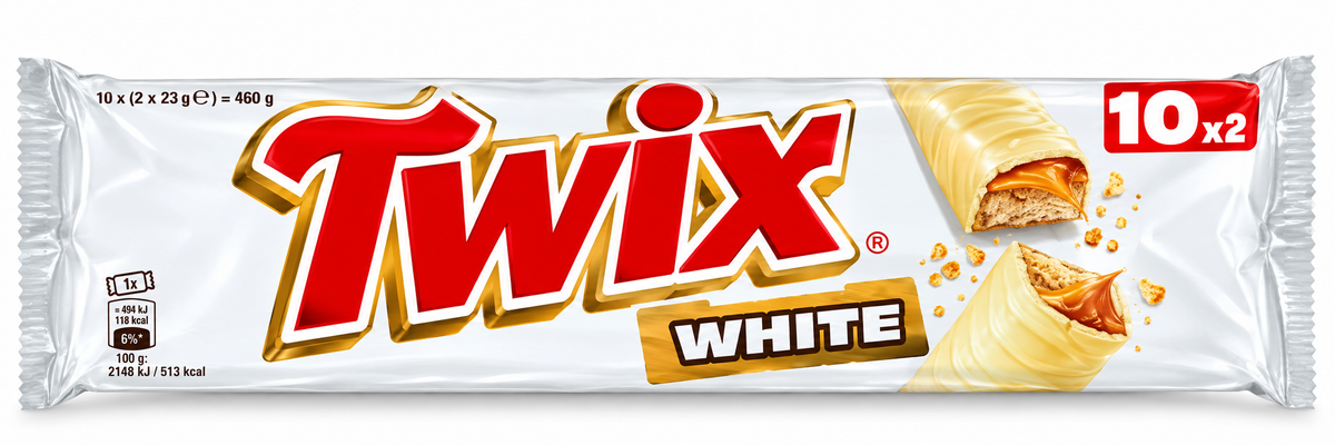 Twix White – Fehércsokoládés, Karamellás Kekszszelet – 460 g (10×2 db)