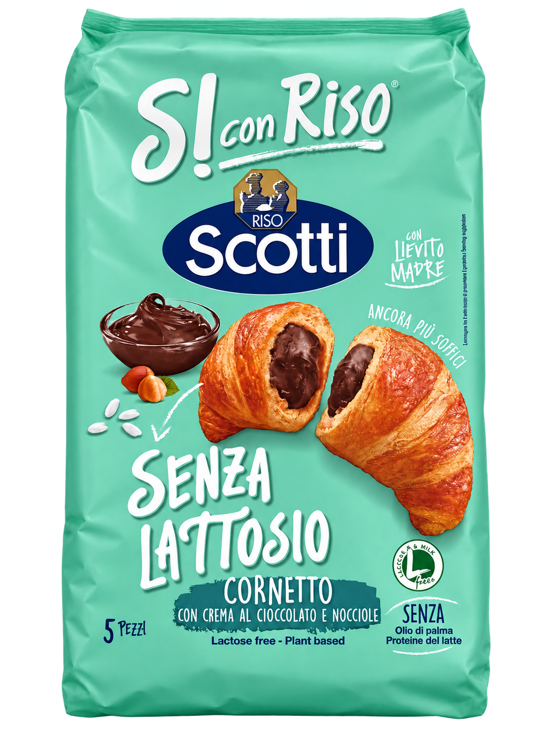 Riso Scotti Sì con Riso – Laktózmentes, Csokoládés-Mogyorókrémmel Töltött Croissant – 5 db