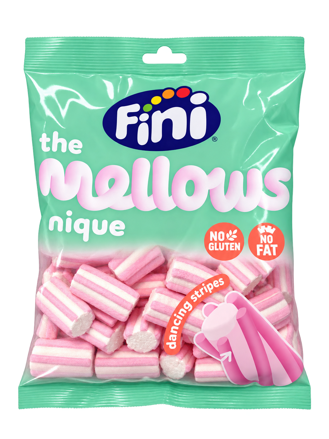 Fini The Mellows Nique - Rózsaszín-Fehér Csíkos Pillecukor - 150 g