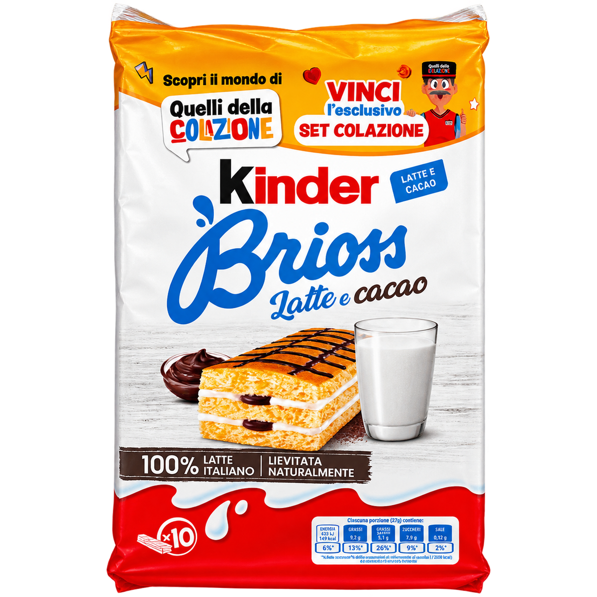 Kinder Brioss Latte e Cacao – Tej- és kakaókrémmel töltött puha sütemény – 10 db