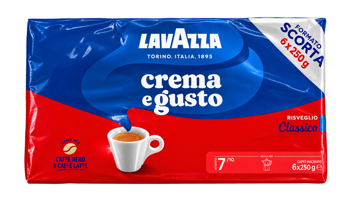 Lavazza Crema e Gusto Risveglio Classico – Őrölt Kávé – 1500 g (6 × 250 g)