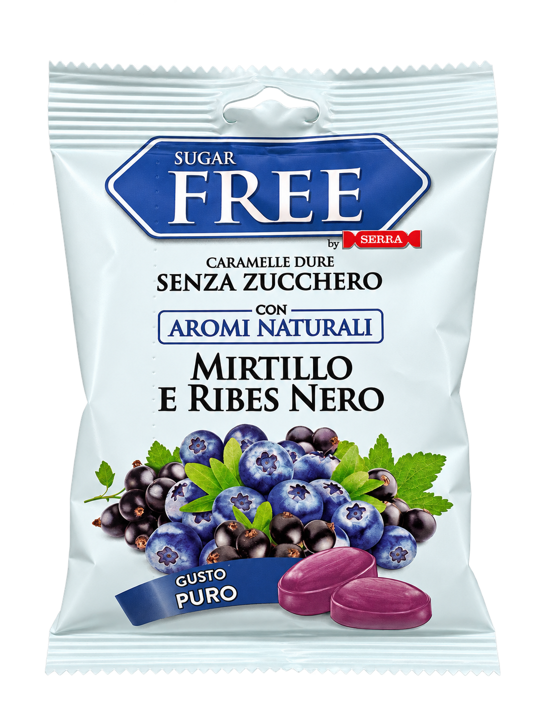 Serra Sugar Free – Cukormentes Áfonyás - Feketeribizlis Keménycukorka - 80g