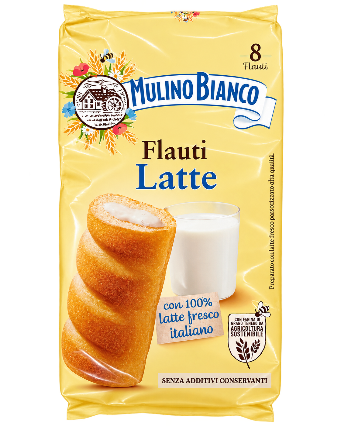 Mulino Bianco Flauti Latte – Tejkrémmel Töltött Puha Péksütemény – 8 db