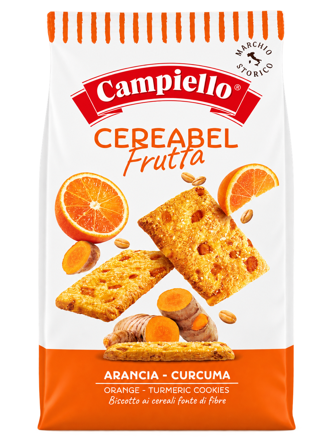 Campiello Cereabel Frutta – Narancsos és Kurkumás Gabonakeksz - 220 g